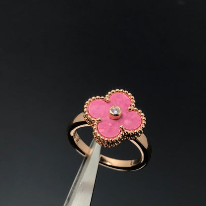 [ROSE]CLOVER RHODONITE ROSE GOLD RING