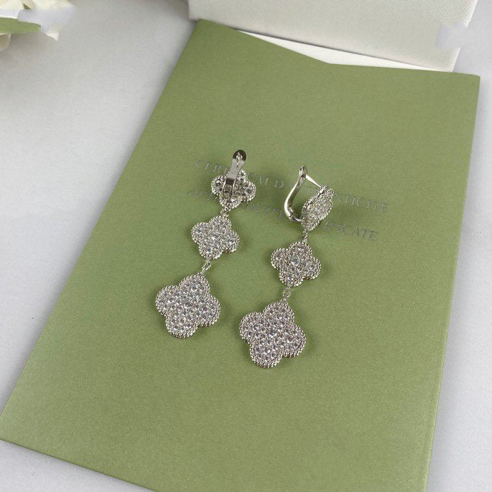 [ROSE]CLOVER 3 MOTIF DIAMOND SILVER DROP EARRINGS