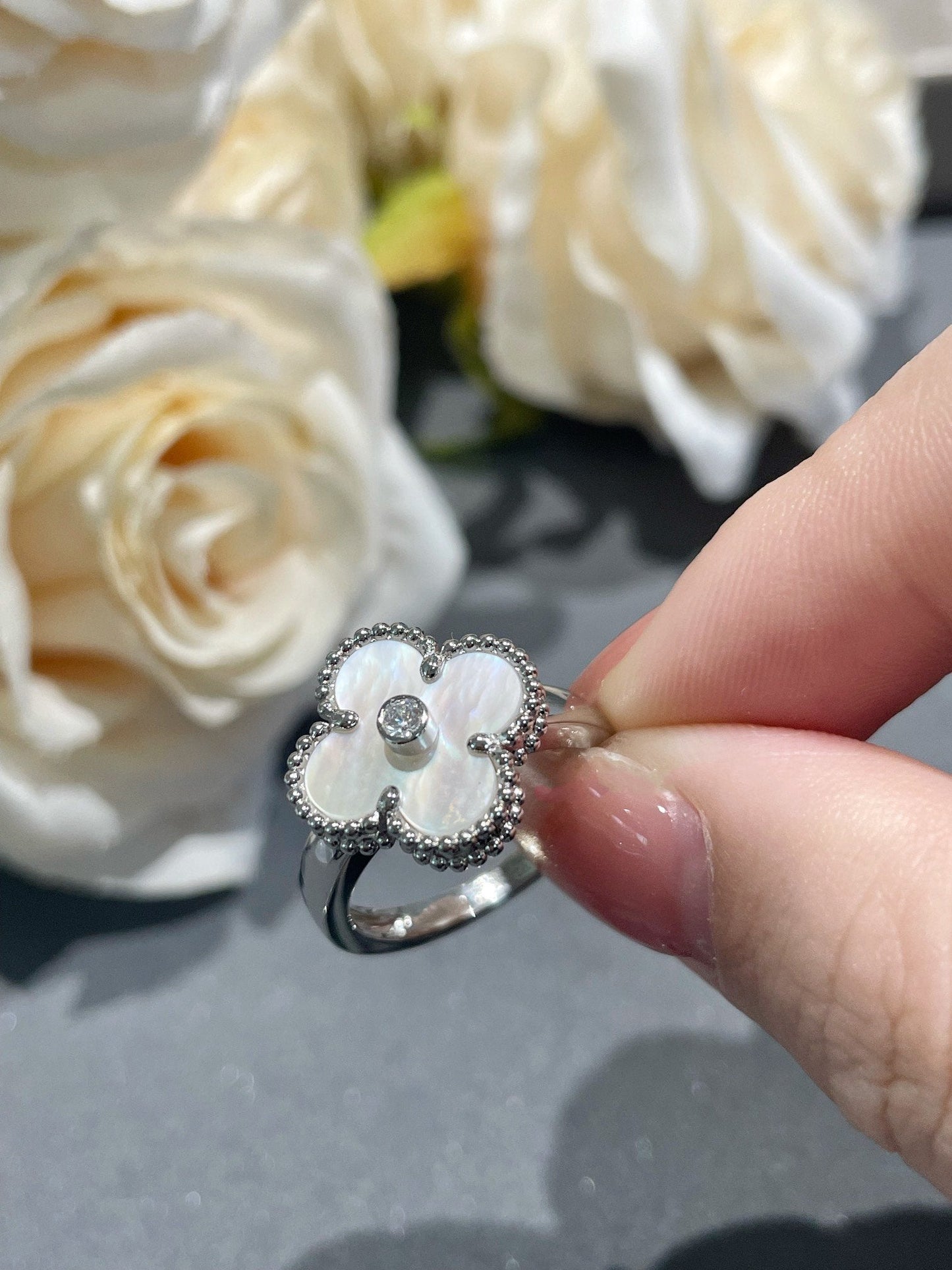 [ROSE]CLOVER SILVER MOP DIAMOND RING