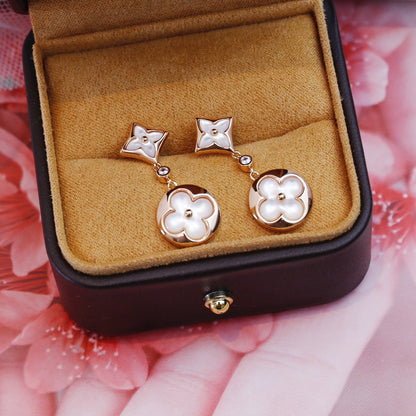 [Rose Jewels]STAR AND SUN PINK GOLD MOP DROP EARRINGS