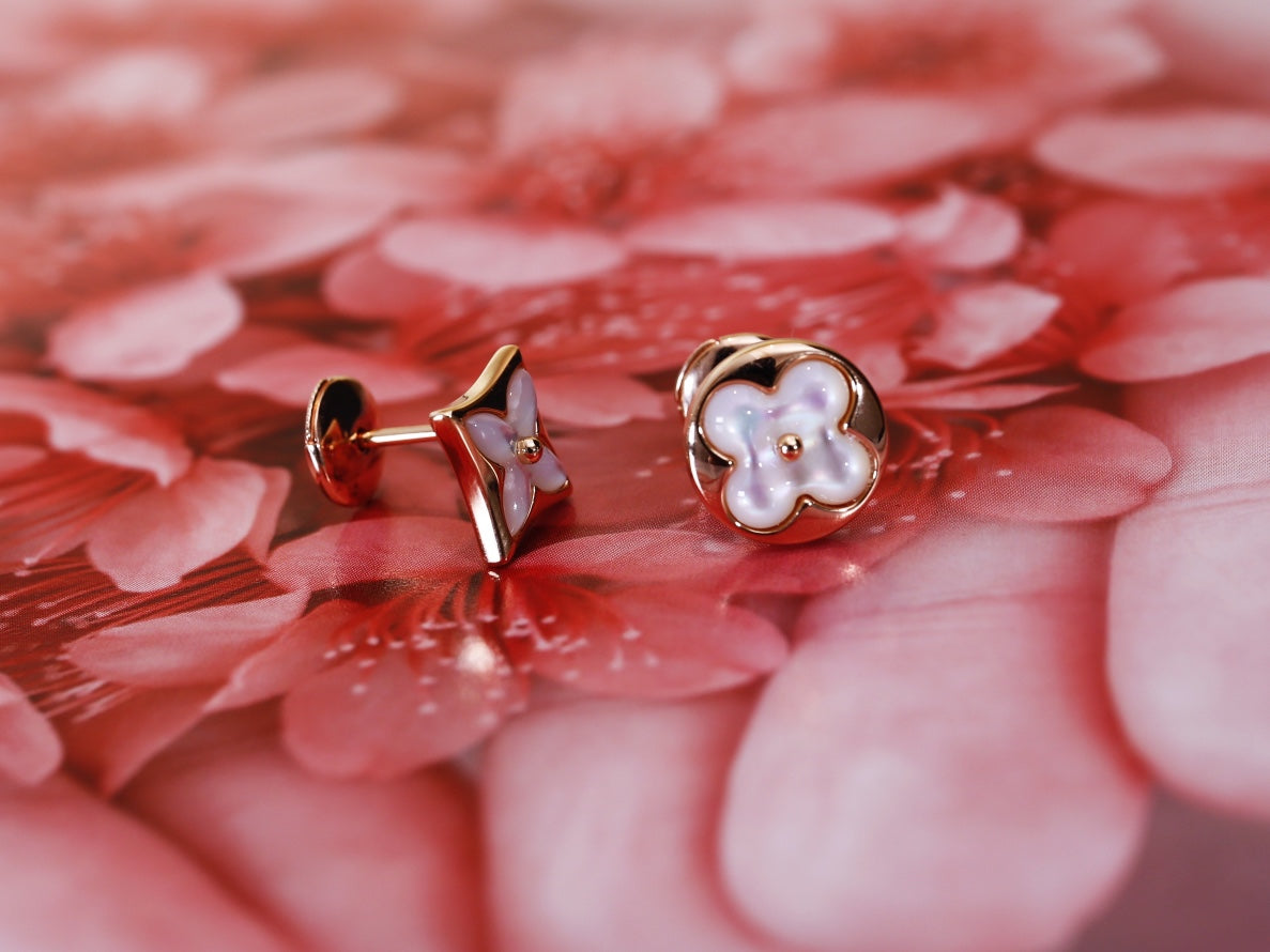 [Rose Jewels]STAR AND SUN PINK GOLD MOP STUD EARRINGS