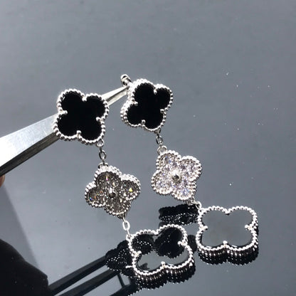 [ROSE]CLOVER 3 MOTIF DIAMOND ONYX SILVER EARRINGS