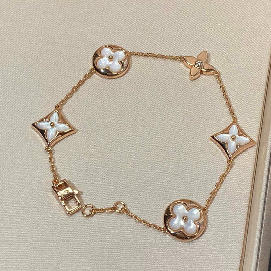 [Rose Jewels]STAR AND SUN 5 MOTIF MOP PINK GOLD BRACELET