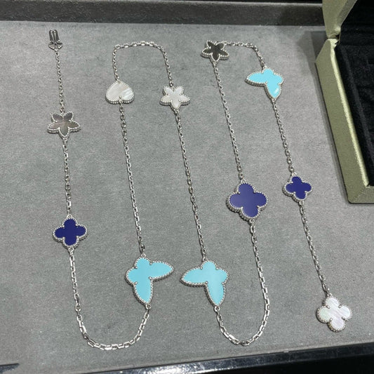 [ROSE]LUCKY CLOVER SILVER 11 MOTIF NECKLACE