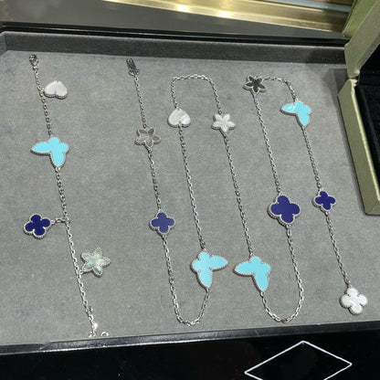 [ROSE]LUCKY CLOVER SILVER 11 MOTIF NECKLACE