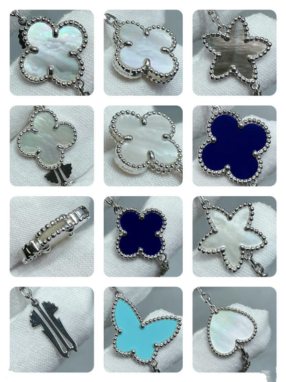 [ROSE]LUCKY CLOVER SILVER 11 MOTIF NECKLACE