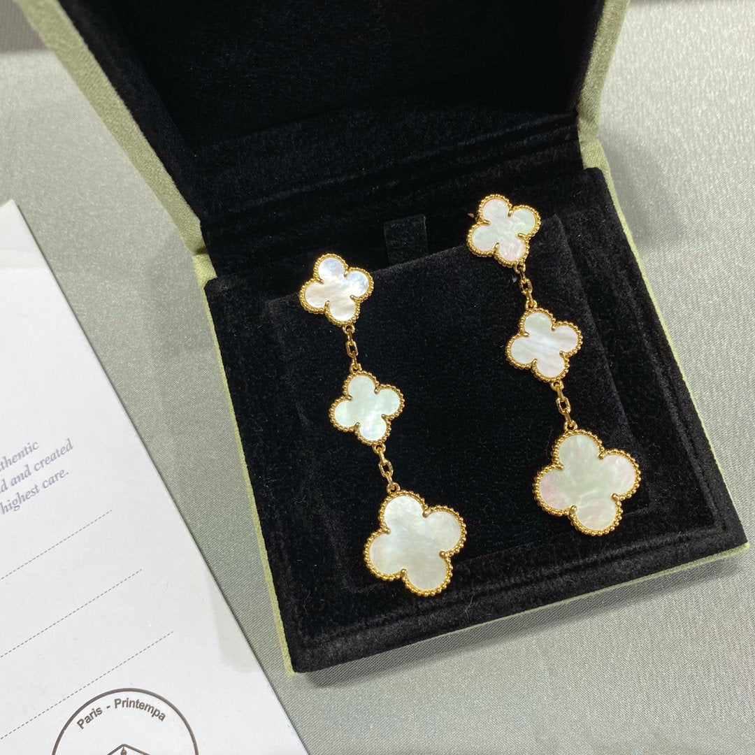 [ROSE]CLOVER MOP 3 MOTIFS GOLD EARRINGS