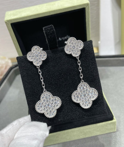 [ROSE]CLOVER 2 MOTIFS DIAMOND PAVED SILVER EARRINGS