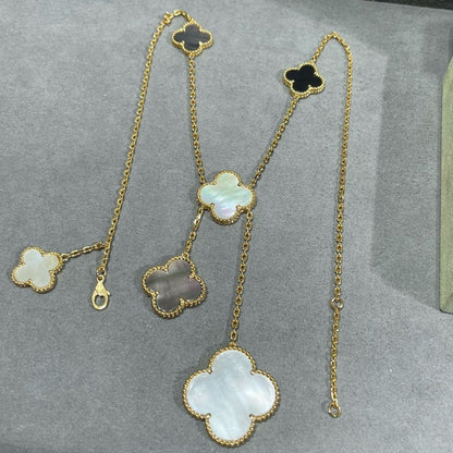 [ROSE]CLOVER 6 MOTIF MOP ONYX GOLD NECKLACE