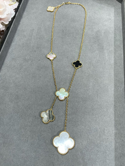 [ROSE]CLOVER 6 MOTIF MOP ONYX GOLD NECKLACE