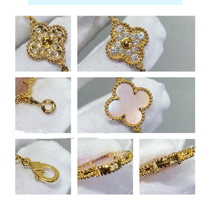 [ROSE]CLOVER 5 MOTIF DIAMOND PINK MOP PINK GOLD BRACELET