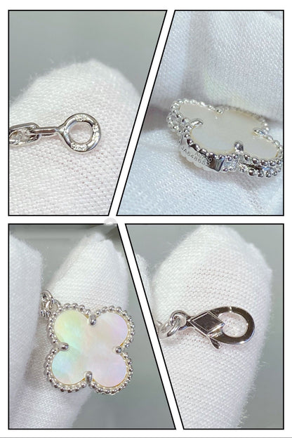 [ROSE]CLOVER 5 MOTIF WHITE MOP SILVER BRACELET