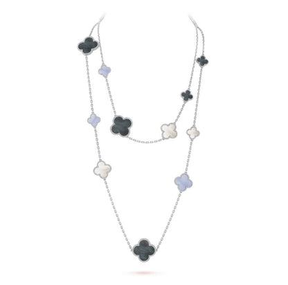 [ROSE]CLOVER 16 MOTIF CHALCEDONY MOP SILVER NECKLACE