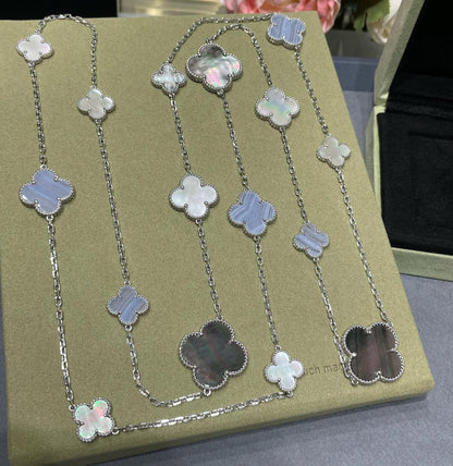 [ROSE]CLOVER 16 MOTIF CHALCEDONY MOP SILVER NECKLACE