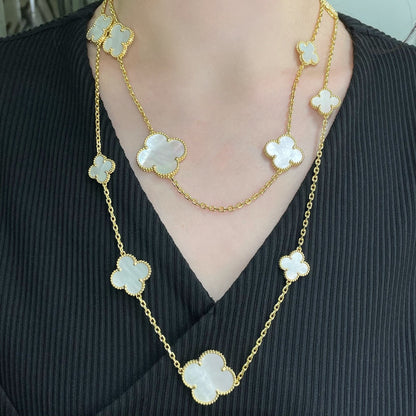 [ROSE]CLOVER 16 MOTIF WHITE MOP GOLD NECKLACE