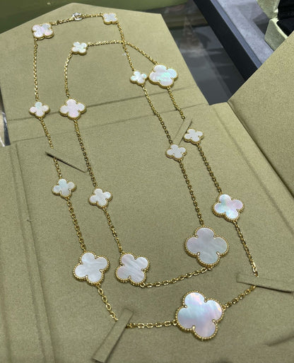 [ROSE]CLOVER 16 MOTIF WHITE MOP GOLD NECKLACE