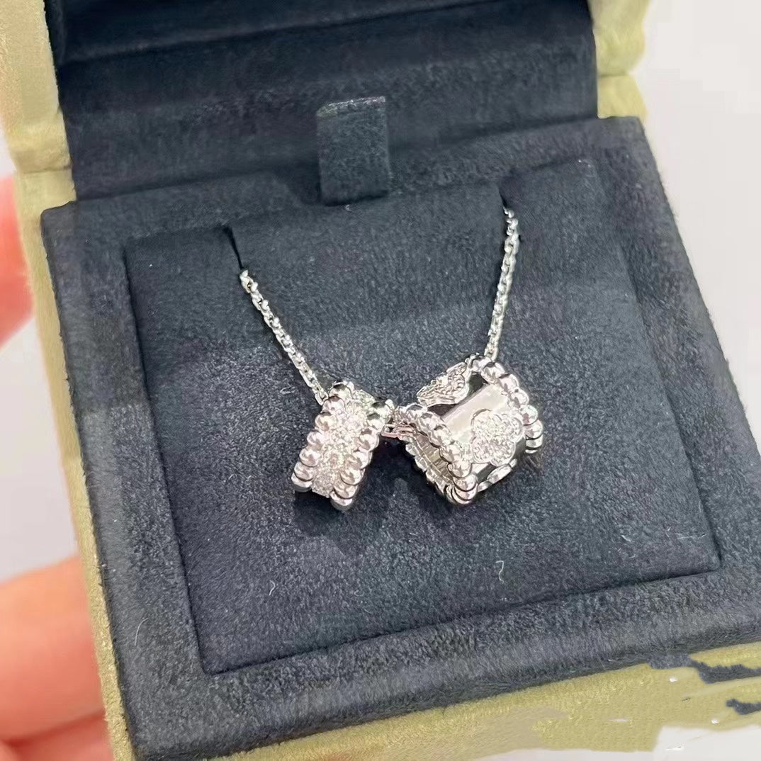 [ROSE]PERLEE DOUBLE PENDANT SILVER DIAMOND NECKLACE