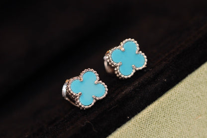 [ROSE]CLOVER MINI TURQUOISE SILVER STUD EARRINGS