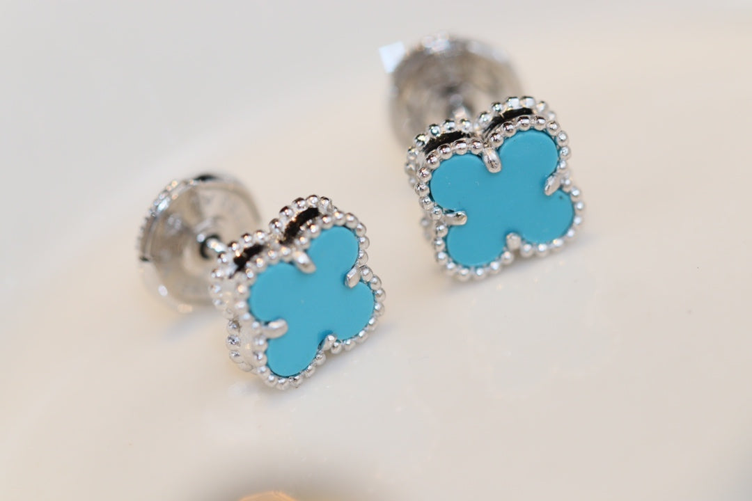 [ROSE]CLOVER MINI TURQUOISE SILVER STUD EARRINGS