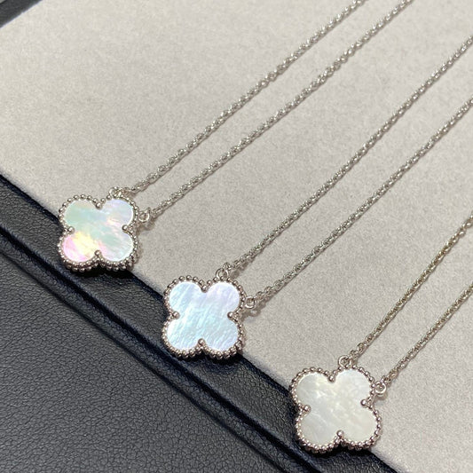 [ROSE]CLOVER MEDIUM SILVER WHITE MOP NECKLACE