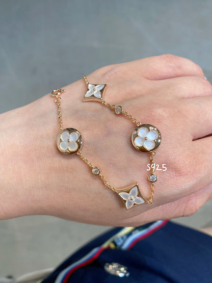 [Rose Jewels]STAR AND SUN 4 MOTIF WHITE MOP PINK GOLD BRACELET