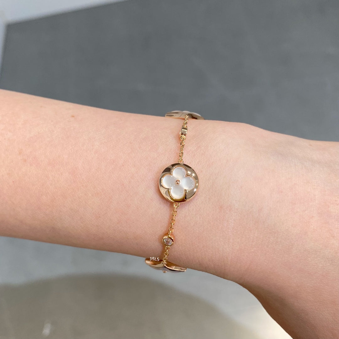 [Rose Jewels]STAR AND SUN 4 MOTIF WHITE MOP PINK GOLD BRACELET