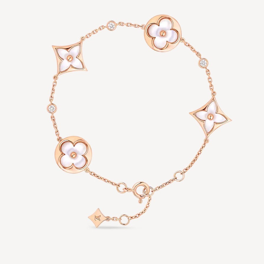 [Rose Jewels]STAR AND SUN 4 MOTIF WHITE MOP PINK GOLD BRACELET