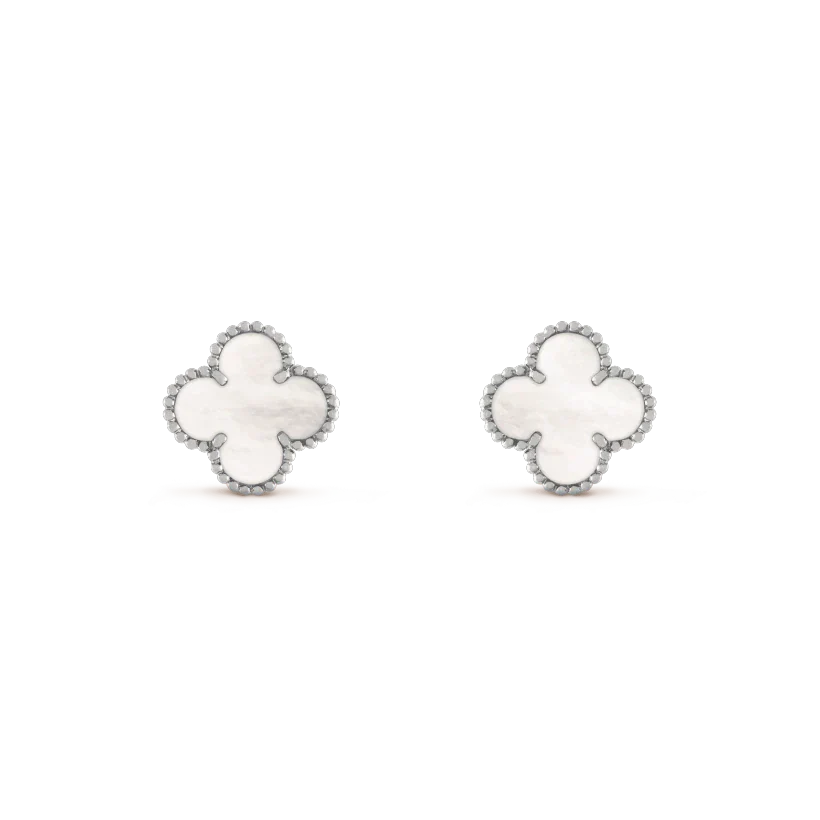 [ROSE]CLOVER MEDIUM 1 MOTIFS  WHITE MOP EARRINGS SILVER