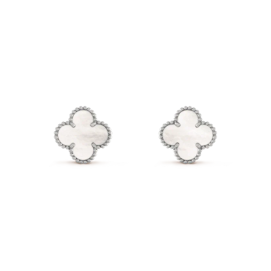 [ROSE]CLOVER MEDIUM 1 MOTIFS  WHITE MOP EARRINGS SILVER