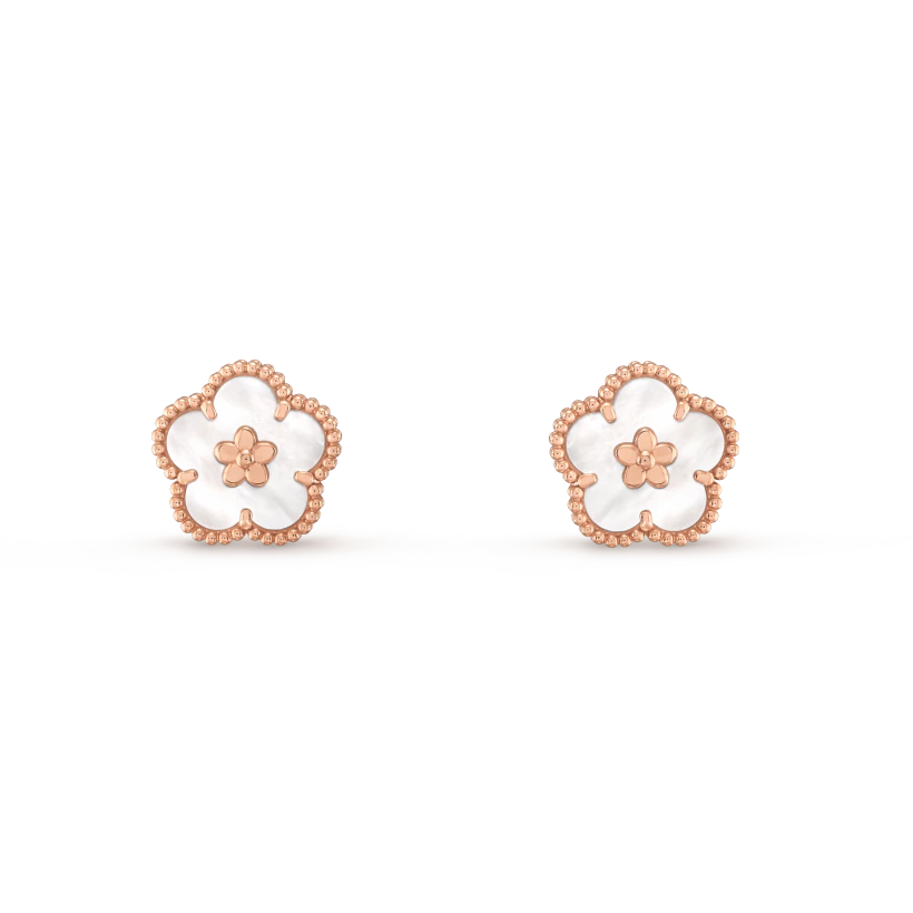 [ROSE]LUCKY PINK GOLD WHITE MOP EARRINGS