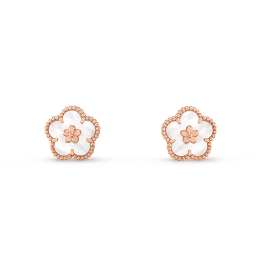 [ROSE]LUCKY PINK GOLD WHITE MOP EARRINGS