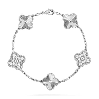 [ROSE]CLOVER 5 MOTIF SILVER DIAMOND BRACELET