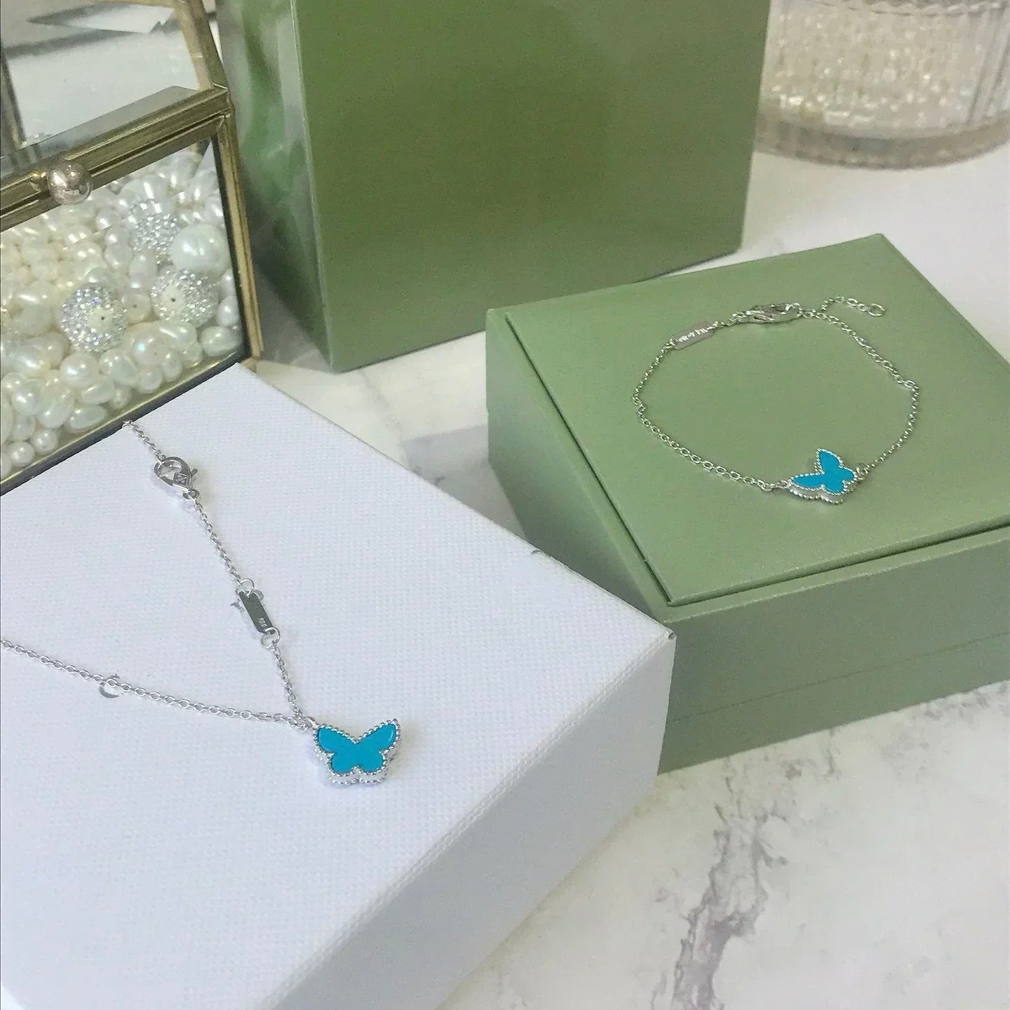 [ROSE]BUTTERFLY TURQUOISE BUTTERFLY BRACELET SILVER