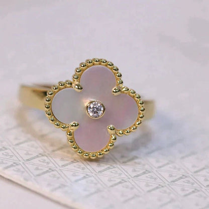 [ROSE]CLOVER PINK MOP RING GOLD DIAMOND