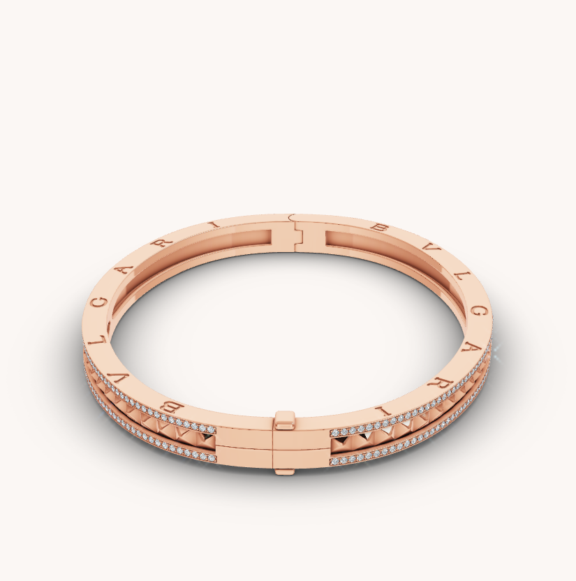 [Rose Jewels]ZERO 1 SPIRAL AND PAVED DIAMOND PINK GOLD BRACELET