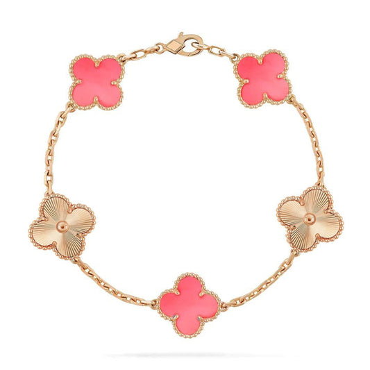 [ROSE]CLOVER BRACELET 5 MOTIF PINK AND PINK GOLD