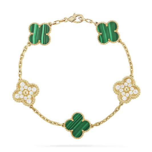 [ROSE]CLOVER  5 MOTIF MALACHITE DIAMOND BRACELET