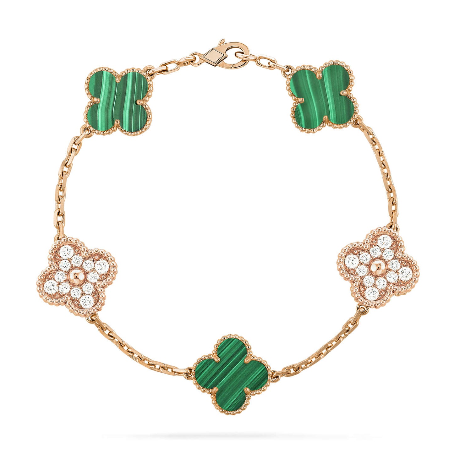 [ROSE]CLOVER  5 MOTIF MALACHITE DIAMOND BRACELET