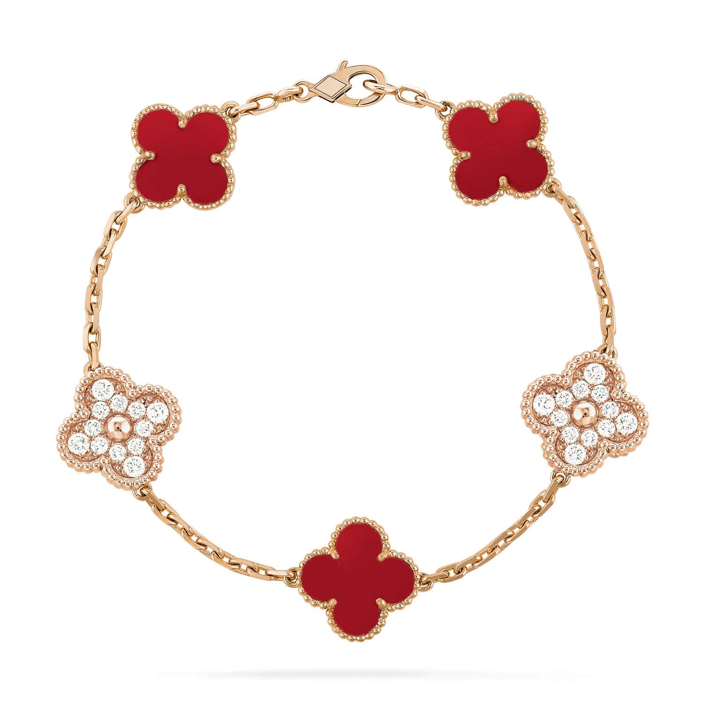 [ROSE]CLOVER 5 MOTIFS CARNELIAN DIAMOND BRACELET