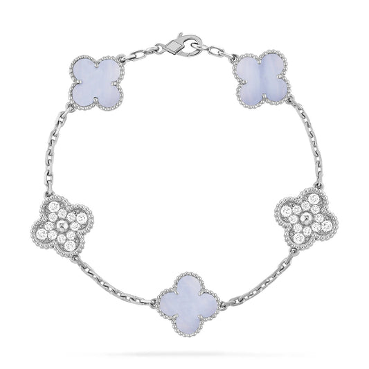 [ROSE]CLOVER  5 MOTIF DIAMOND PURPLE CHALCEDONY BRACELET SILVER