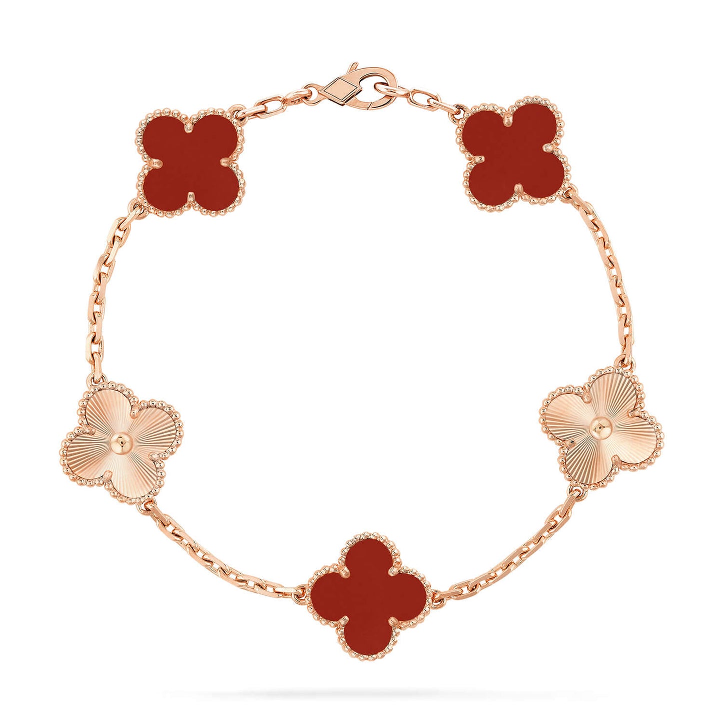 [ROSE]CLOVER  5 MOTIFS CARNELIAN GOLD BRACELET