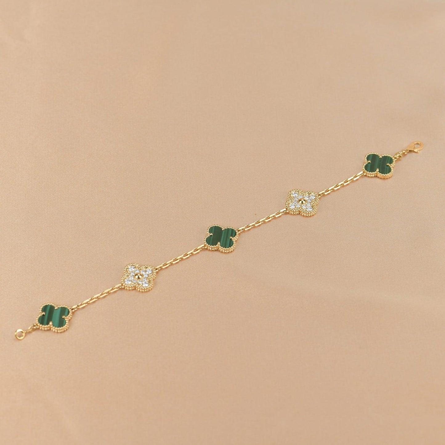 [ROSE]CLOVER  5 MOTIF MALACHITE DIAMOND BRACELET