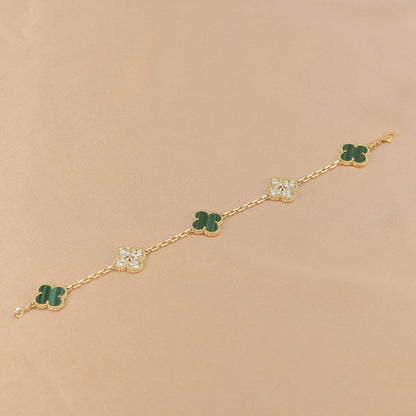 [ROSE]CLOVER  5 MOTIF MALACHITE DIAMOND BRACELET