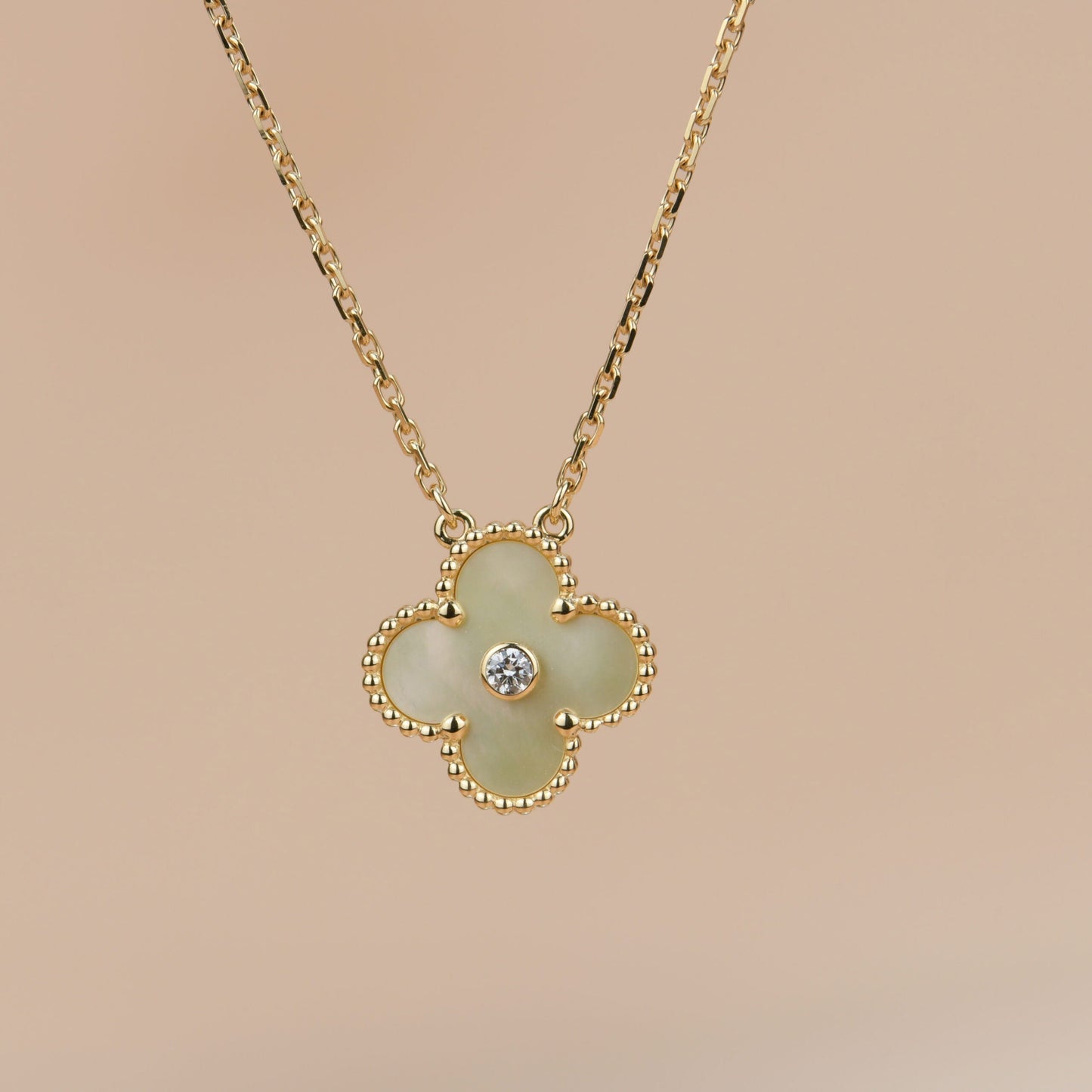 [ROSE]CLOVER 15MM DIAMOND GOLD MOTHER OF PEARL NECKLACE