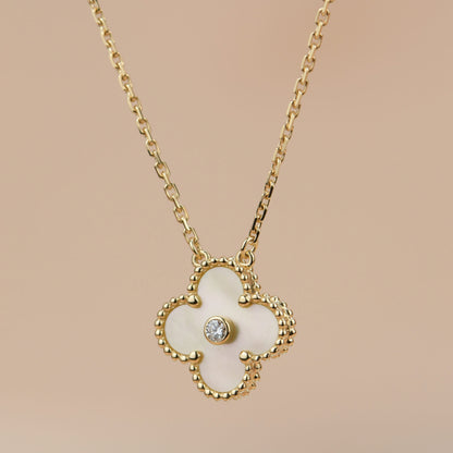 [ROSE]CLOVER 15MM DIAMOND GOLD MOTHER OF PEARL NECKLACE