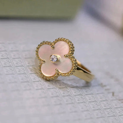 [ROSE]CLOVER PINK MOP RING GOLD DIAMOND