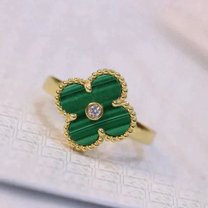 [ROSE]CLOVER MALACHITE RING GOLD DIAMOND