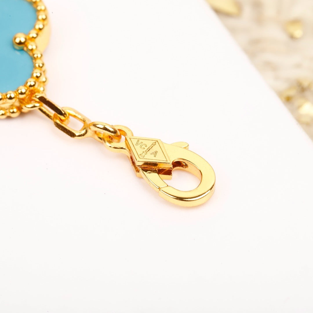 [ROSE]CLOVER 5 MOTIF TURQUOISE DIAMOND GOLD BRACELET