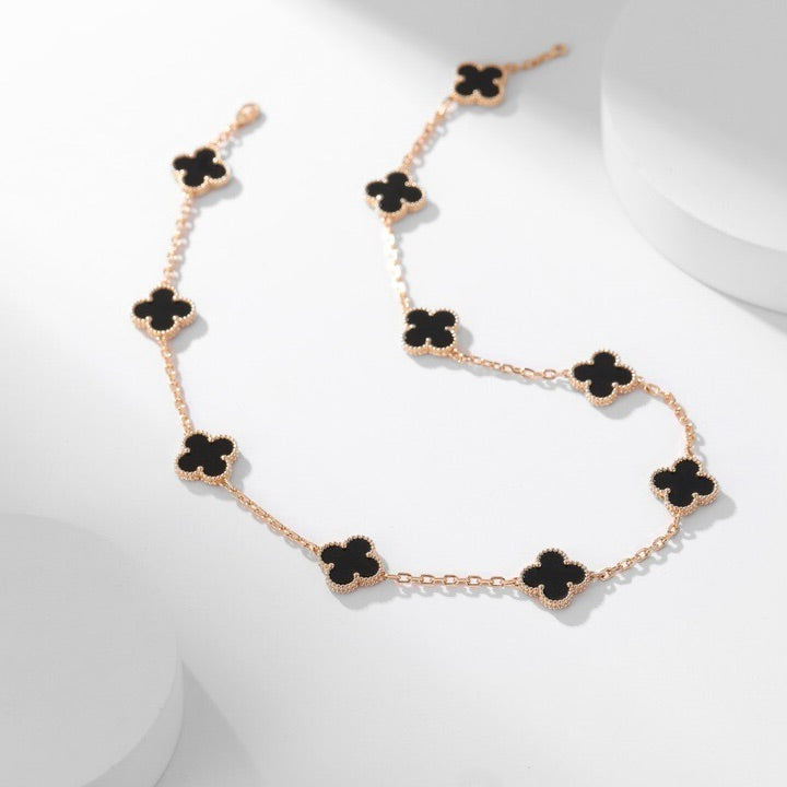 [ROSE]CLOVER 10 MOTIFS ONYX NECKLACE