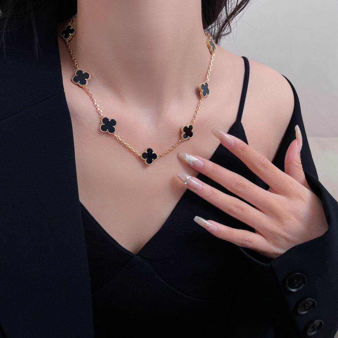 [ROSE]CLOVER 10 MOTIFS ONYX NECKLACE